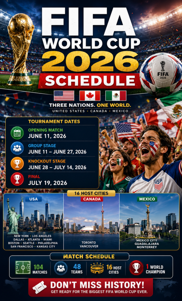 FIFA World Cup 2026 Schedule with host cities dates and tournament information
