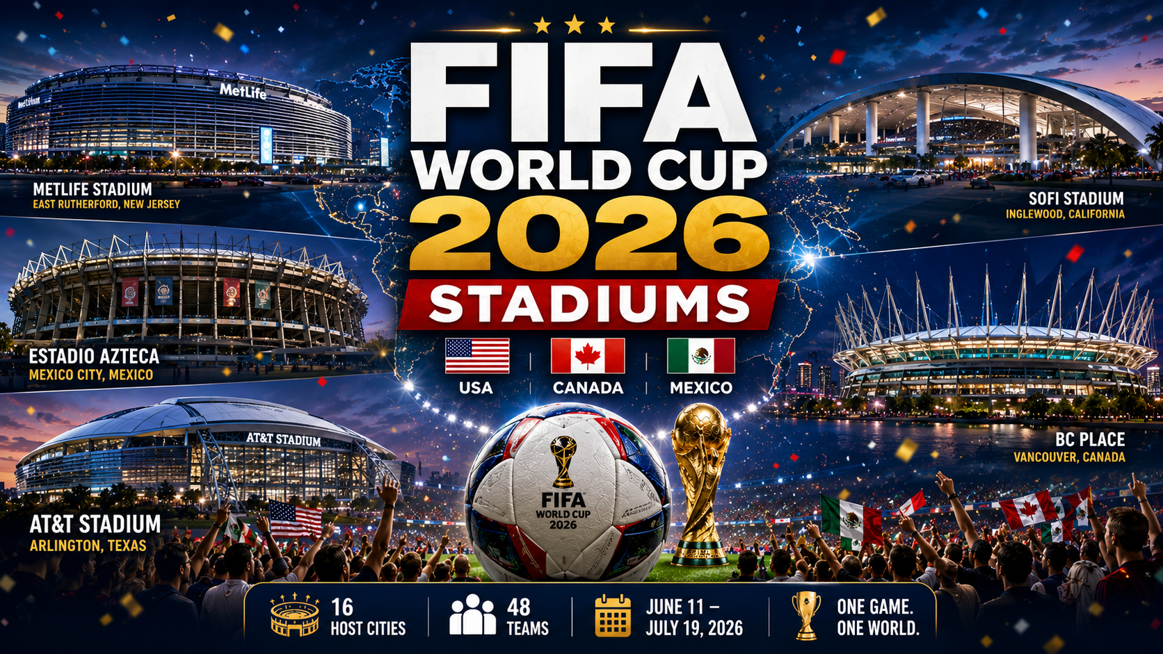 FIFA World Cup 2026 stadiums guide featuring official venues in USA Canada and Mexico