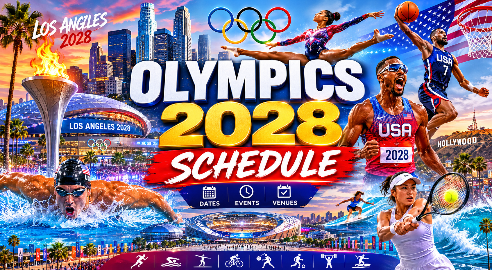 Olympics 2028 schedule guide showing Los Angeles Olympic venues events and competition dates